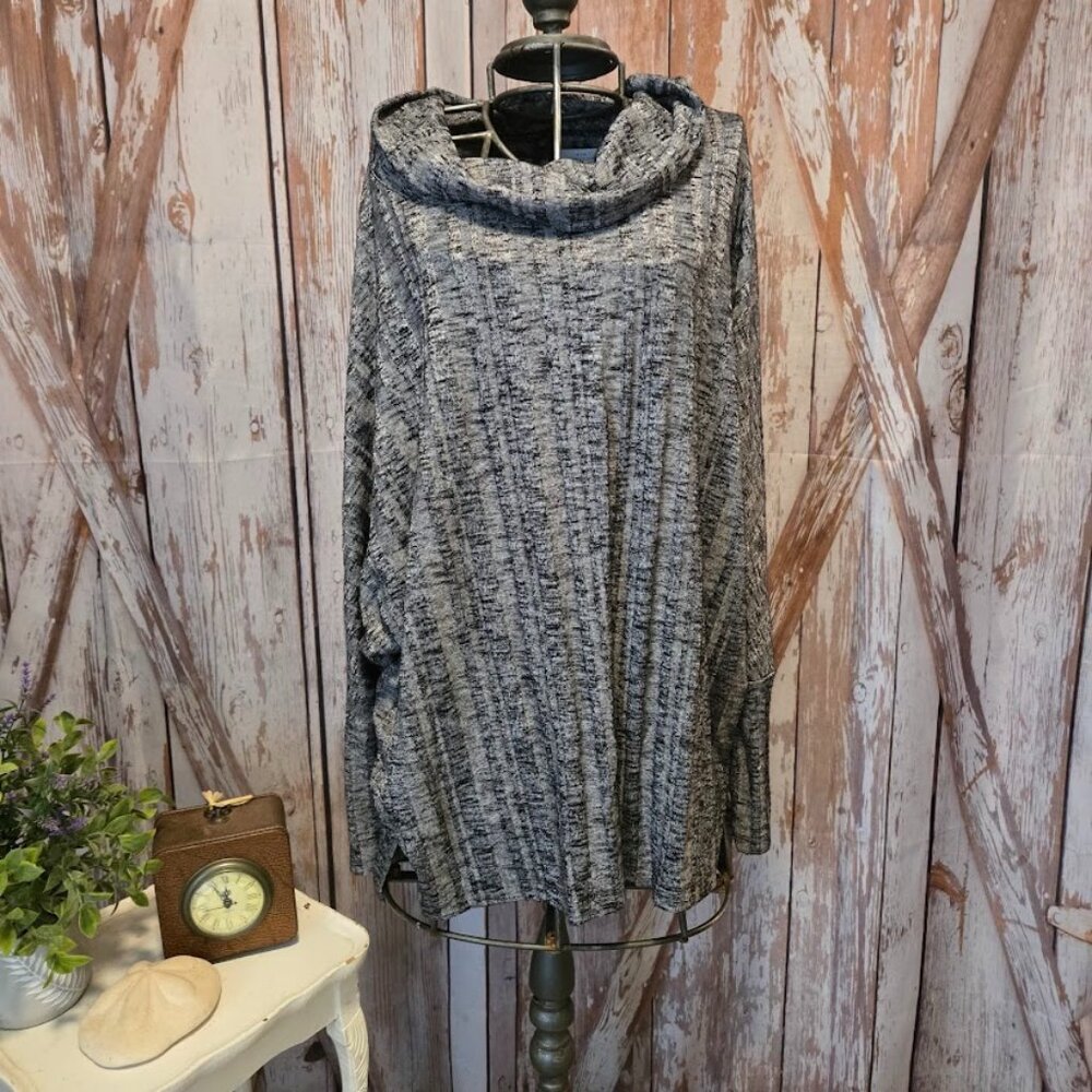 Cozy Gray Cowl Neck Sweater – Textured Knit Design